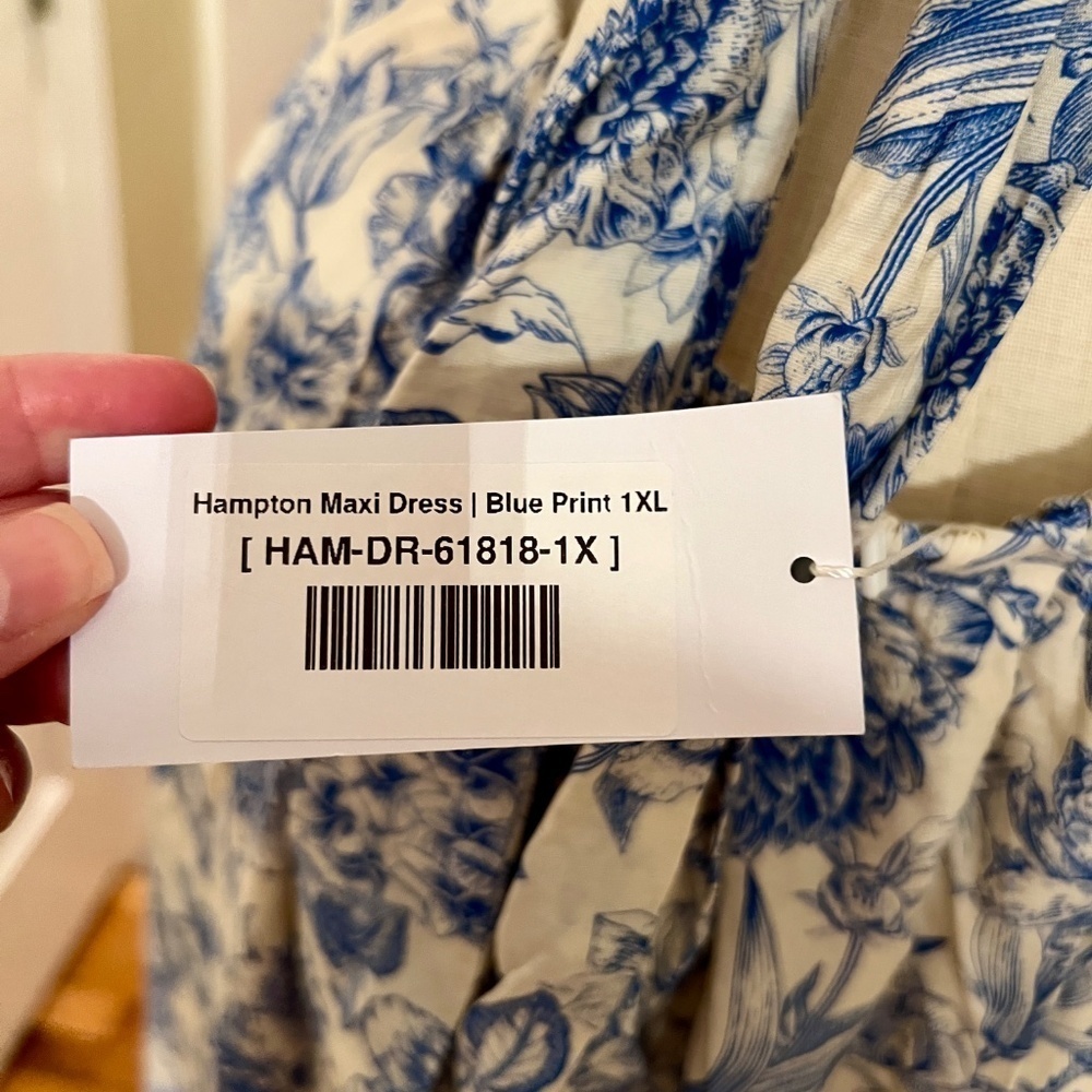 NWT Baltic Born Hampton Tie Back Chinoiserie Toile Blue White Maxi Dress Sz 1XL - Picture 14 of 14